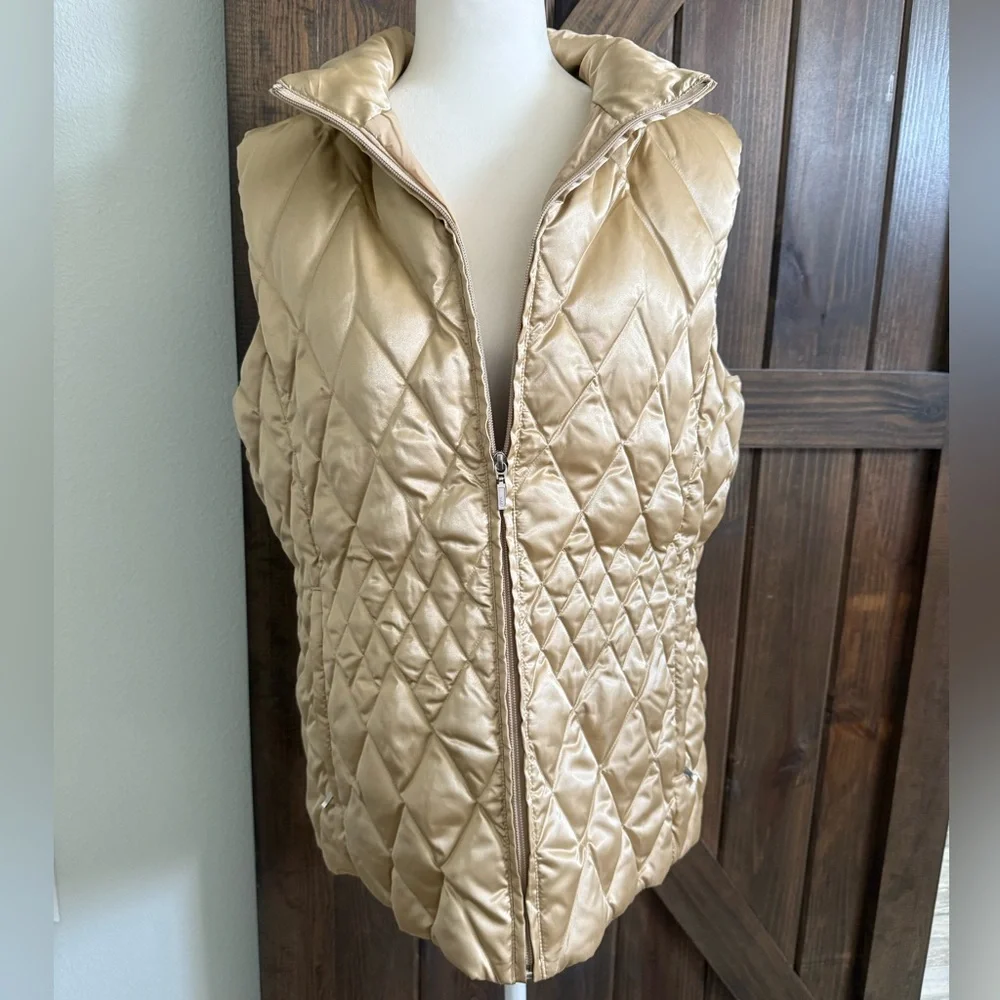 Lands' End Gold Quilted Goose Down Vest - Picture 5 of 10